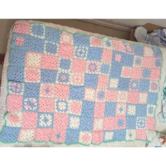 Handmade Vintage Crochet Baby Blanket Multicolor 54" X 36" - Picture 7 of 7